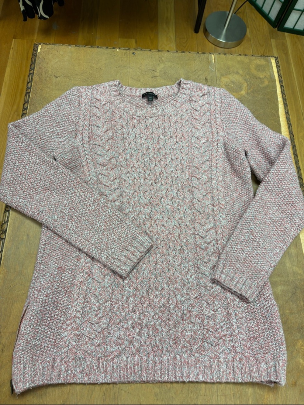 Talbots Pink Heather Cable Crewneck Sweater